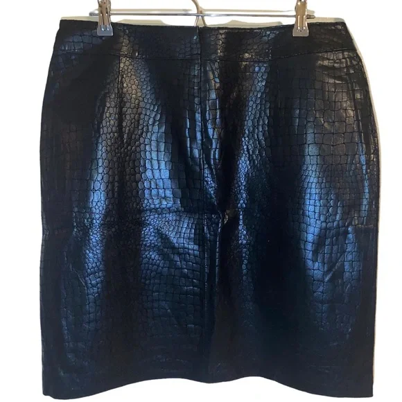 In Suede Black Crocodile Print Leather High Slit Skirt Size 14 - Picture 3 of 3